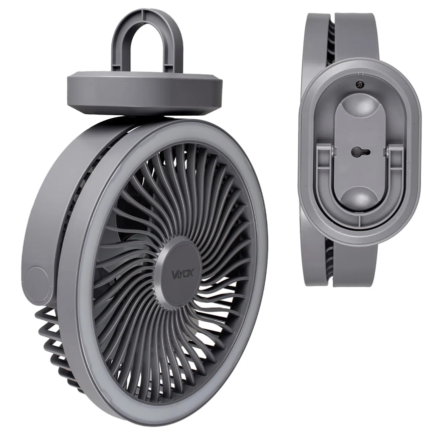 LED Ladattava pöytä tuuletin LED-valolla LED/3W/5V USB 2400 mAh harmaa