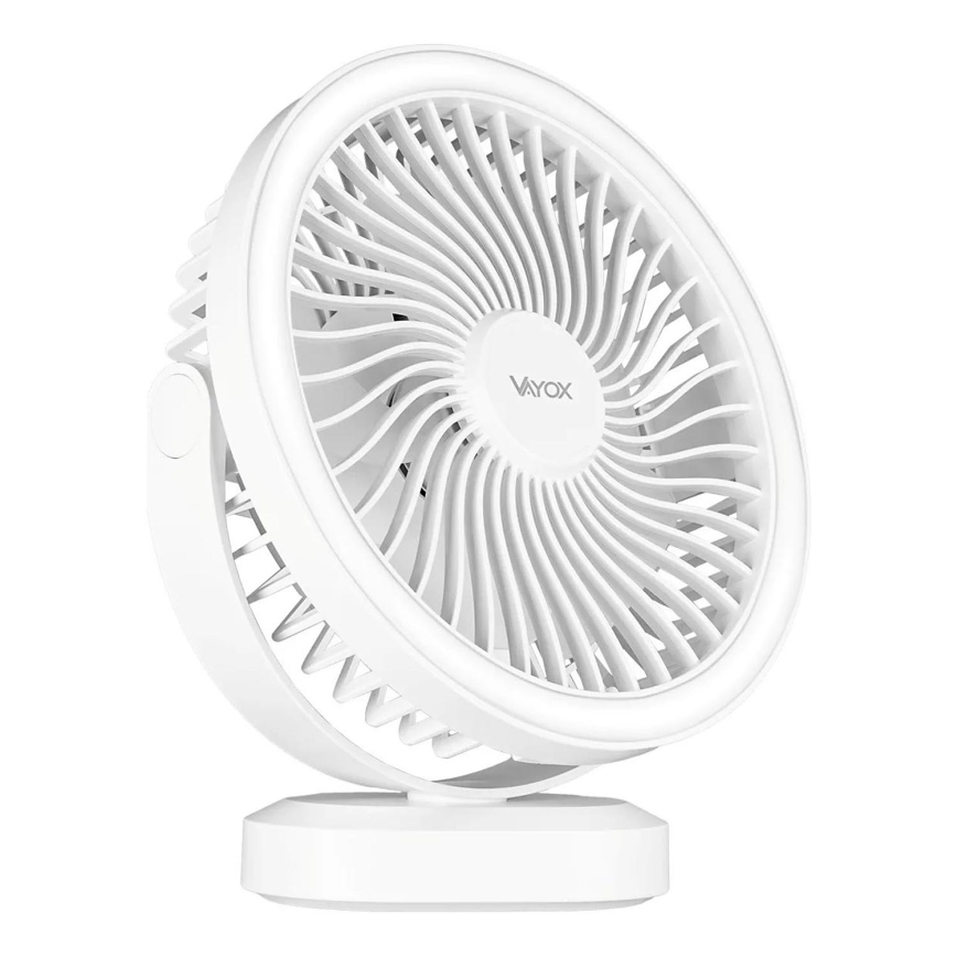 LED Ladattava pöytä tuuletin LED-valolla LED/3W/5V USB 2400 mAh valkoinen