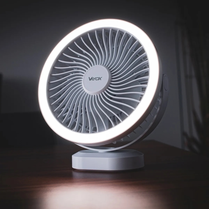 LED Ladattava pöytä tuuletin LED-valolla LED/3W/5V USB 2400 mAh valkoinen