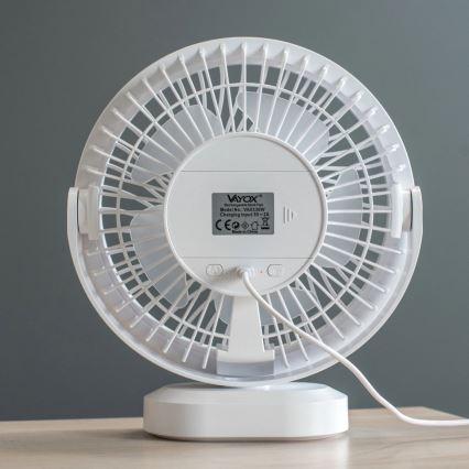 LED Ladattava pöytä tuuletin LED-valolla LED/3W/5V USB 2400 mAh valkoinen
