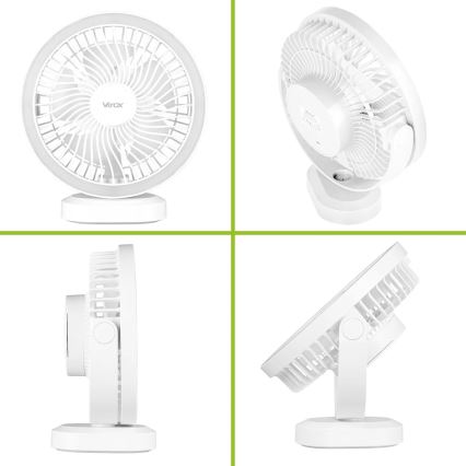LED Ladattava pöytä tuuletin LED-valolla LED/3W/5V USB 2400 mAh valkoinen
