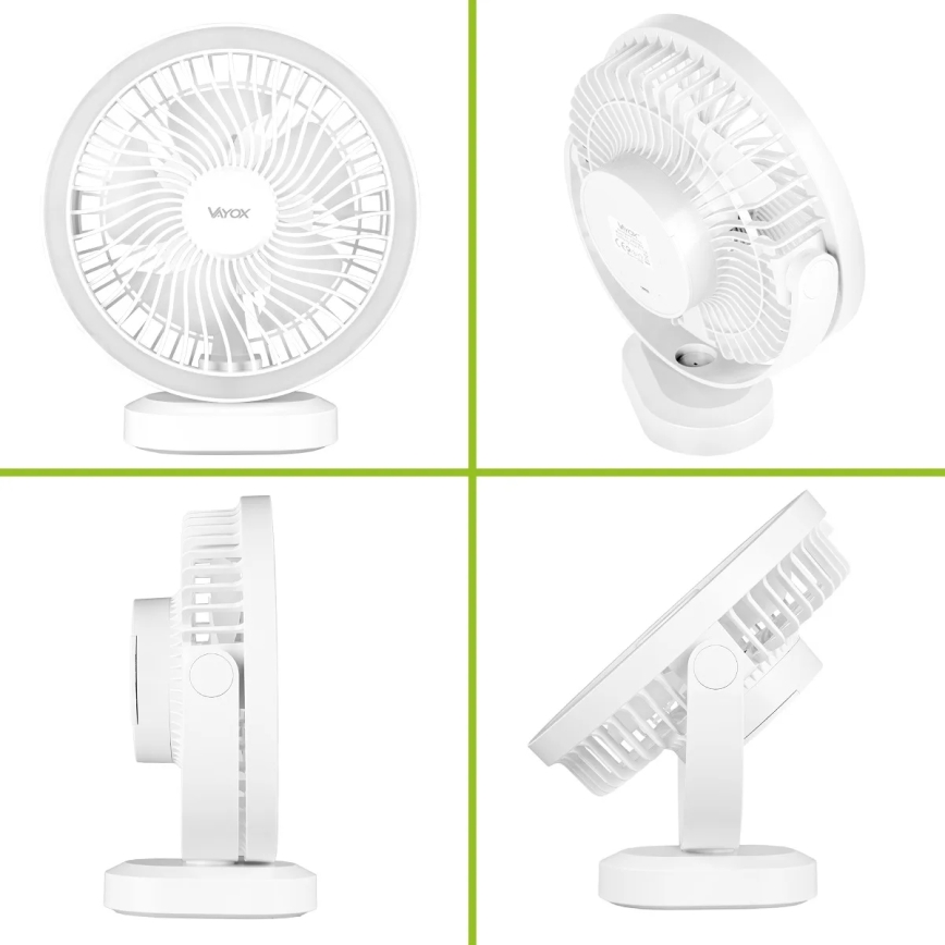 LED Ladattava pöytä tuuletin LED-valolla LED/3W/5V USB 2400 mAh valkoinen
