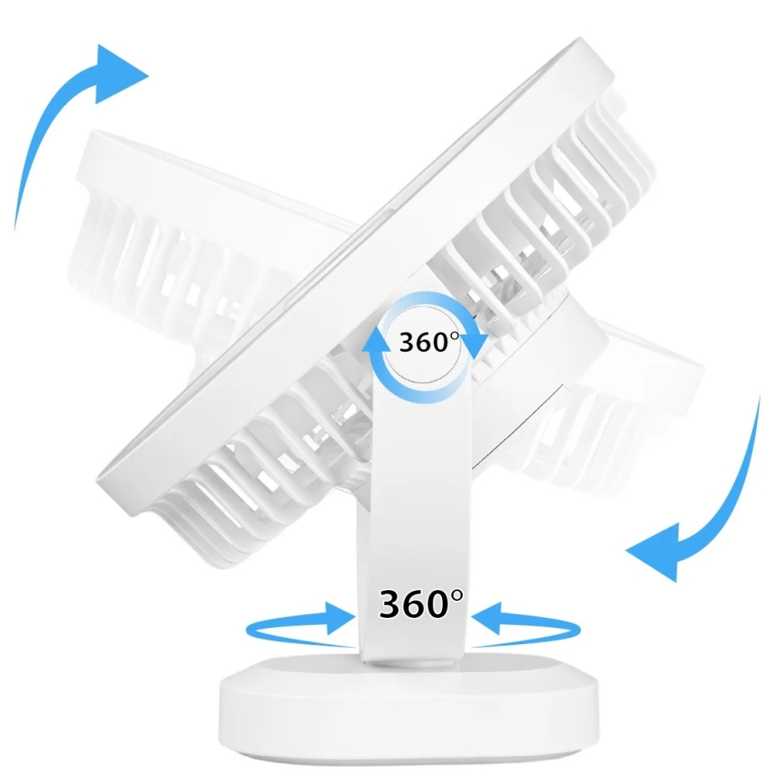 LED Ladattava pöytä tuuletin LED-valolla LED/3W/5V USB 2400 mAh valkoinen