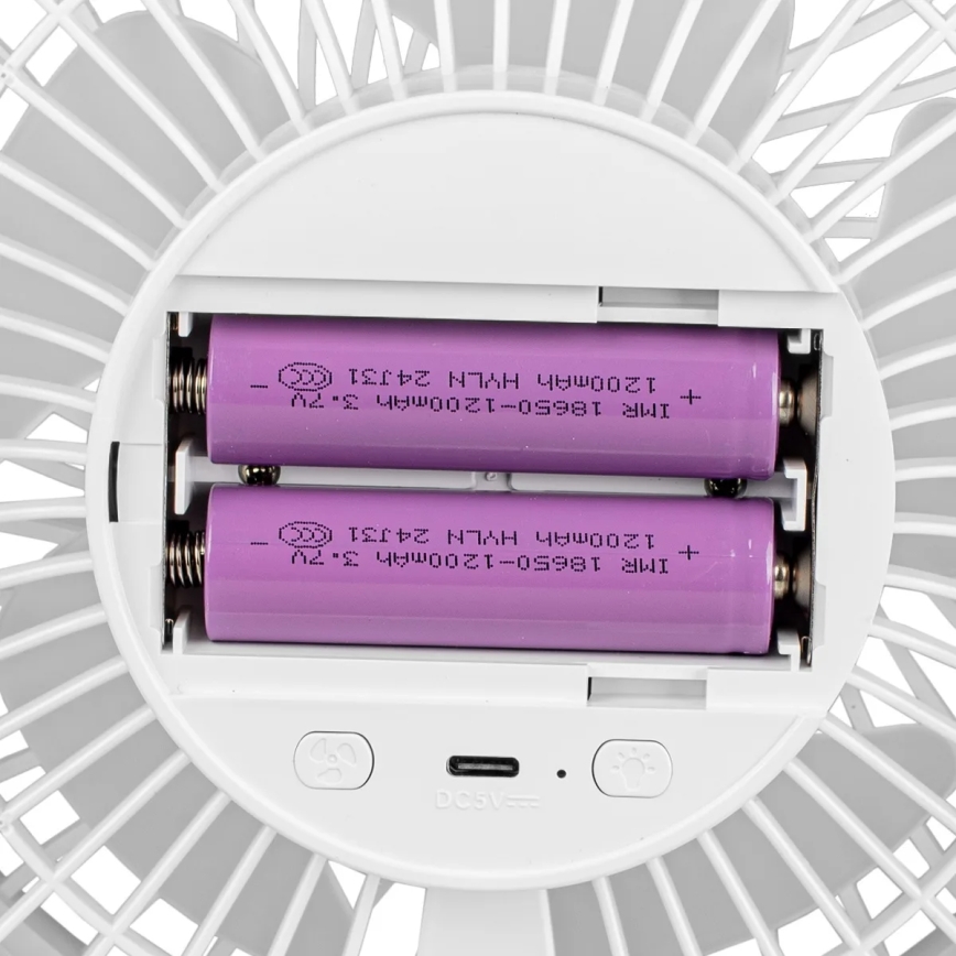 LED Ladattava pöytä tuuletin LED-valolla LED/3W/5V USB 2400 mAh valkoinen