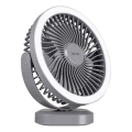 LED ladattava pöytätuuletin LED-valaistuksella LED/3W/5V USB 2400 mAh harmaa
