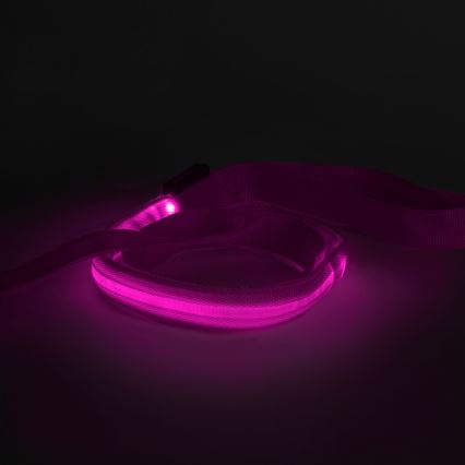 LED ladattava talutushihna 120 cm 2xCR2032/5V/40 mAh pinkki
