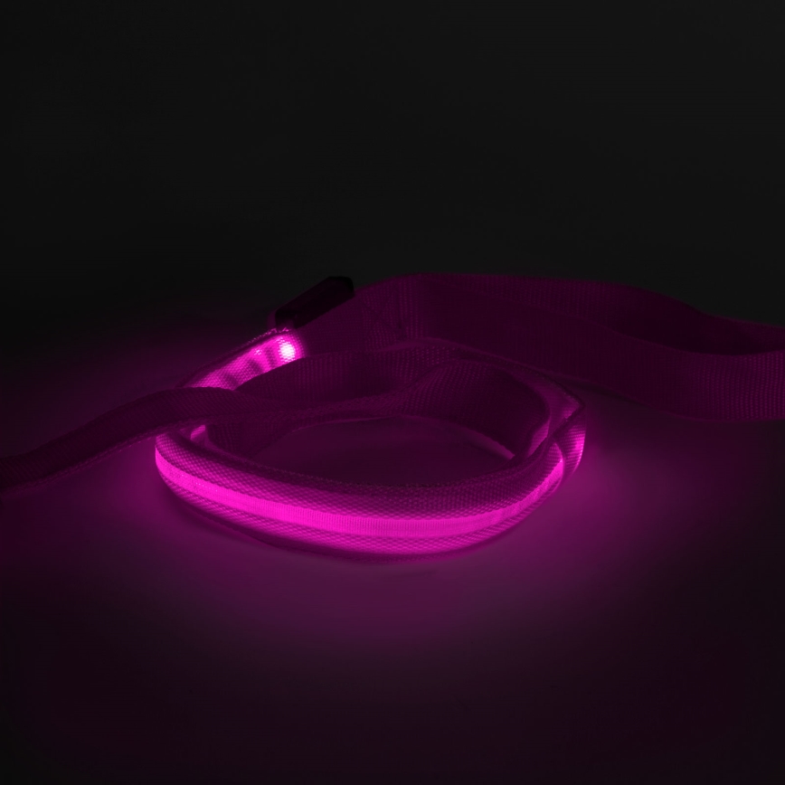 LED ladattava talutushihna 120 cm 2xCR2032/5V/40 mAh pinkki