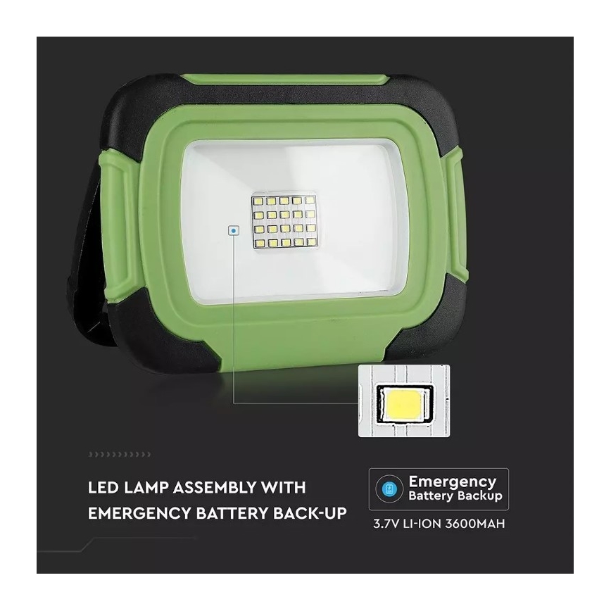 LED Ladattava valonheitin SAMSUNG CHIP LED/10W/3,7V IP44 6400K vihreä