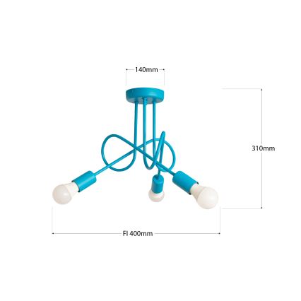 LED lasten pinta-asennettava kattokruunu OXFORD 3xE27/15W/230V sininen
