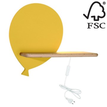 LED Lasten seinävalaisin hyllyllä BALLOON LED/4W/230V keltainen/puu - FSC-sertifioitu