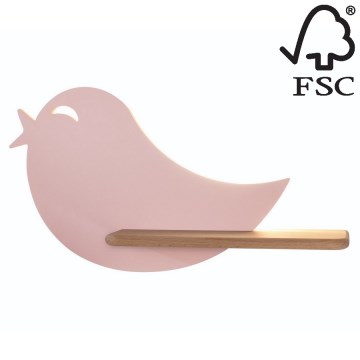 LED Lasten seinävalaisin hyllyllä BIRD LED/5W/230V pinkki/puu - FSC-sertifioitu