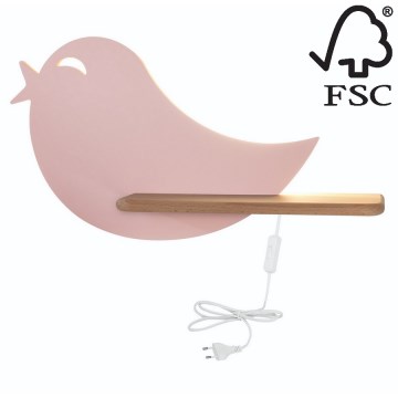 LED Lasten seinävalaisin hyllyllä BIRD LED/5W/230V pinkki/puu - FSC-sertifioitu