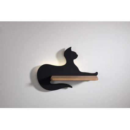 LED lasten seinävalaisin hyllyllä BLACK CAT LED/5W/230V - FSC-sertifioitu
