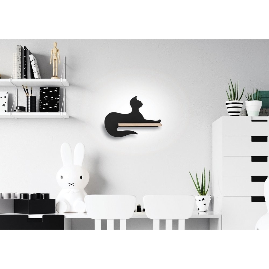 LED lasten seinävalaisin hyllyllä BLACK CAT LED/5W/230V - FSC-sertifioitu