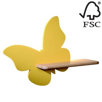 LED Lasten seinävalaisin hyllyllä BUTTERFLY LED/5W/230V keltainen/puu - FSC-sertifioitu