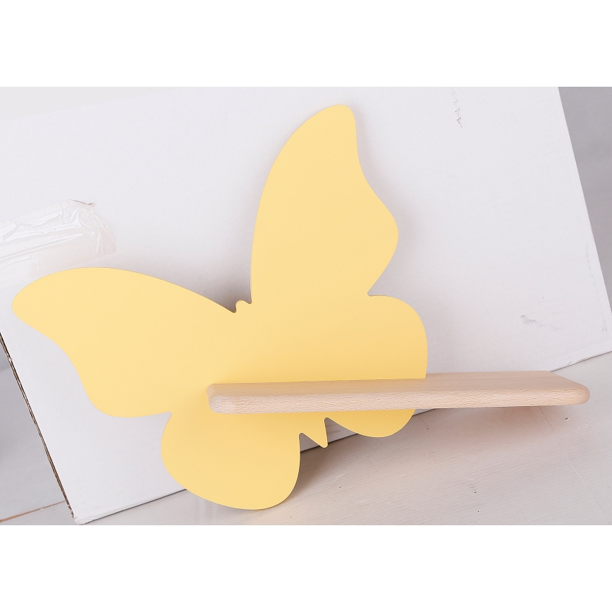 LED Lasten seinävalaisin hyllyllä BUTTERFLY LED/5W/230V keltainen/puu - FSC-sertifioitu