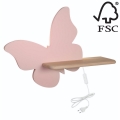 LED Lasten seinävalaisin hyllyllä BUTTERFLY LED/5W/230V pinkki/puu - FSC-sertifioitu