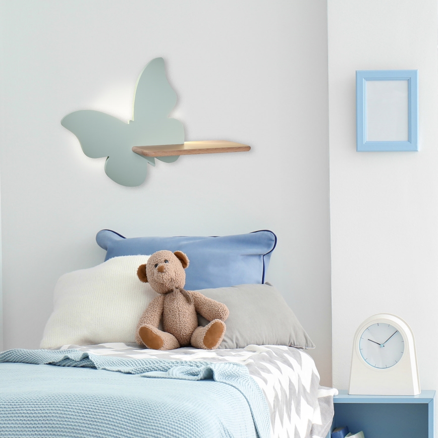 LED Lasten seinävalaisin hyllyllä BUTTERFLY LED/5W/230V vihreä/puu - FSC-sertifioitu