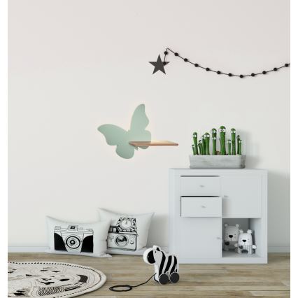 LED Lasten seinävalaisin hyllyllä BUTTERFLY LED/5W/230V vihreä/puu - FSC-sertifioitu