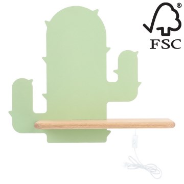 LED Lasten seinävalaisin hyllyllä CACTUS LED/4W/230V vihreä/puu - FSC-sertifioitu