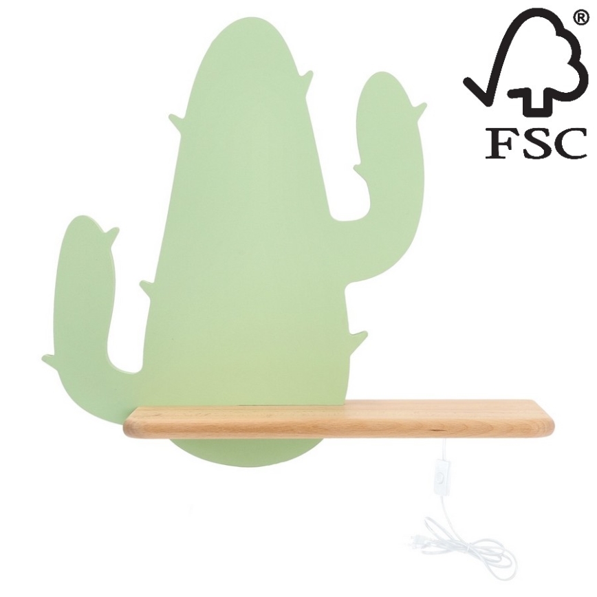 LED Lasten seinävalaisin hyllyllä CACTUS LED/4W/230V vihreä/puu - FSC-sertifioitu