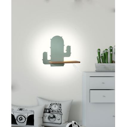 LED Lasten seinävalaisin hyllyllä CACTUS LED/4W/230V vihreä/puu - FSC-sertifioitu