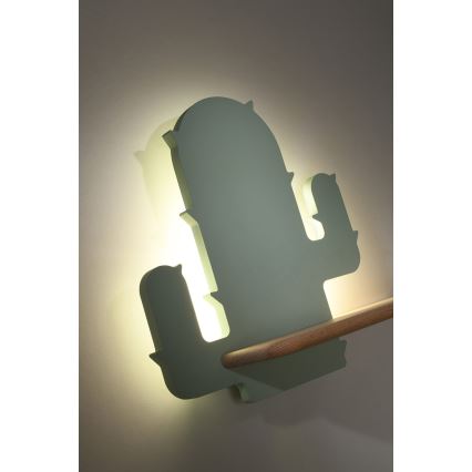 LED Lasten seinävalaisin hyllyllä CACTUS LED/4W/230V vihreä/puu - FSC-sertifioitu