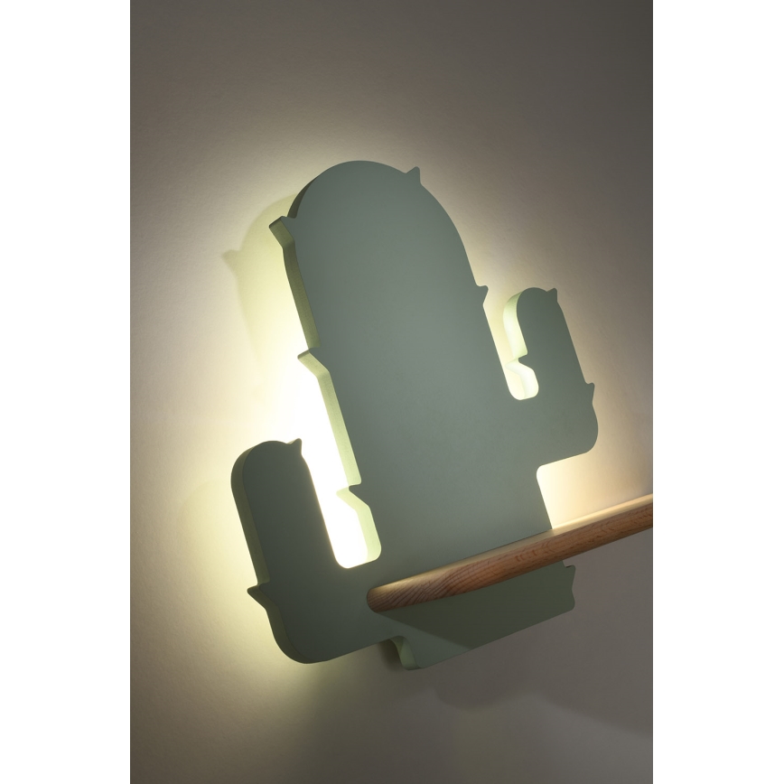 LED Lasten seinävalaisin hyllyllä CACTUS LED/4W/230V vihreä/puu - FSC-sertifioitu