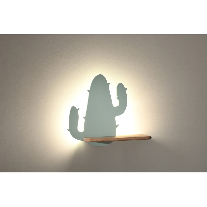 LED Lasten seinävalaisin hyllyllä CACTUS LED/4W/230V vihreä/puu - FSC-sertifioitu