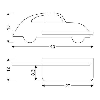 LED Lasten seinävalaisin hyllyllä CAR LED/5W/230V harmaa/puu - FSC-sertifioitu