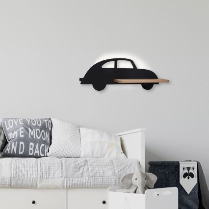 LED Lasten seinävalaisin hyllyllä CAR LED/5W/230V musta/puu - FSC-sertifioitu