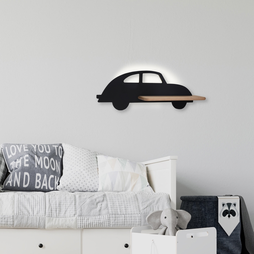 LED Lasten seinävalaisin hyllyllä CAR LED/5W/230V musta/puu - FSC-sertifioitu