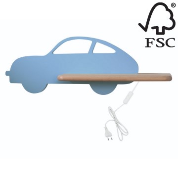 LED Lasten seinävalaisin hyllyllä CAR LED/5W/230V sininen/puu - FSC-sertifioitu
