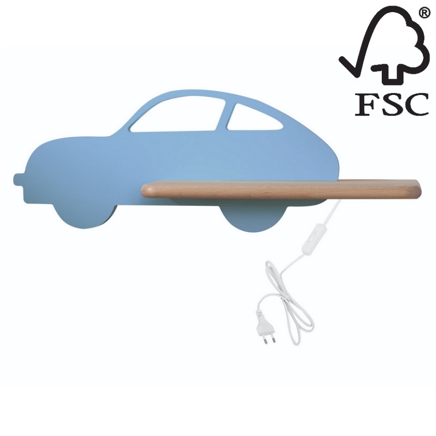 LED Lasten seinävalaisin hyllyllä CAR LED/5W/230V sininen/puu - FSC-sertifioitu