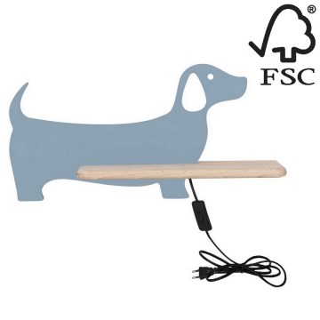 LED Lasten seinävalaisin hyllyllä DOG LED/5W/230V sininen/puu - FSC-sertifioitu