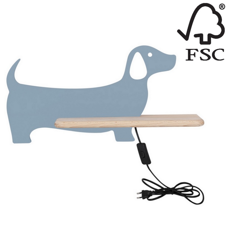 LED Lasten seinävalaisin hyllyllä DOG LED/5W/230V sininen/puu - FSC-sertifioitu