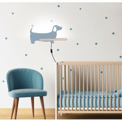 LED Lasten seinävalaisin hyllyllä DOG LED/5W/230V sininen/puu - FSC-sertifioitu