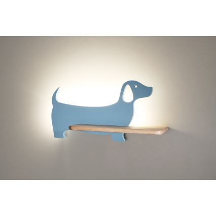 LED Lasten seinävalaisin hyllyllä DOG LED/5W/230V sininen/puu - FSC-sertifioitu