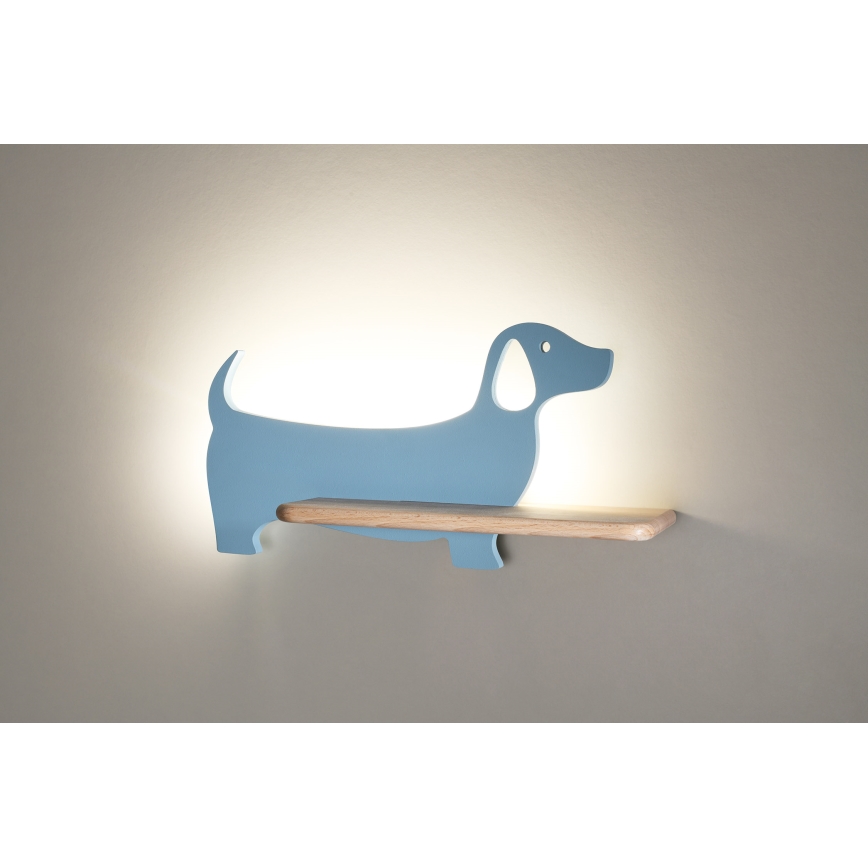 LED Lasten seinävalaisin hyllyllä DOG LED/5W/230V sininen/puu - FSC-sertifioitu