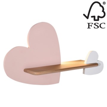 LED Lasten seinävalaisin hyllyllä HEART LED/5W/230V pinkki/valkoinen/puu - FSC-sertifioitu