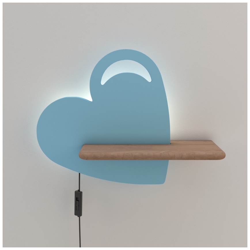 LED Lasten seinävalaisin hyllyllä HEART LED/5W/230V sininen/puu - FSC-sertifioitu