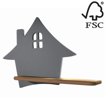 LED Lasten seinävalaisin hyllyllä HOUSE LED/4W/230V harmaa/puu - FSC-sertifioitu