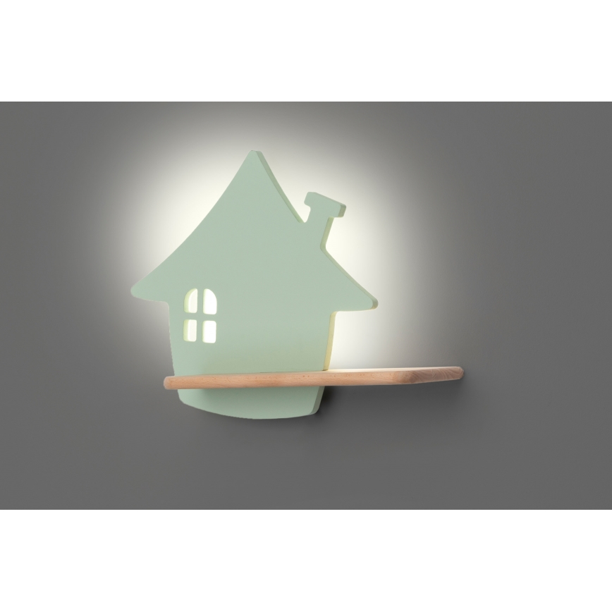 LED Lasten seinävalaisin hyllyllä HOUSE LED/4W/230V vihreä/puu - FSC-sertifioitu
