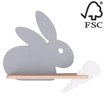 LED Lasten seinävalaisin hyllyllä RABBIT LED/4W/230V harmaa/valkoinen/puu - FSC-sertifioitu