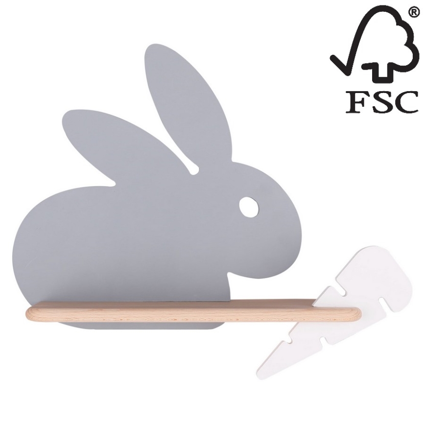 LED Lasten seinävalaisin hyllyllä RABBIT LED/4W/230V harmaa/valkoinen/puu - FSC-sertifioitu