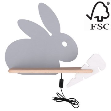 LED Lasten seinävalaisin hyllyllä RABBIT LED/4W/230V harmaa/valkoinen/puu - FSC-sertifioitu