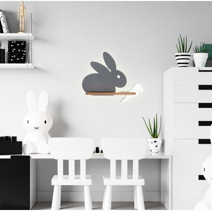 LED Lasten seinävalaisin hyllyllä RABBIT LED/4W/230V harmaa/valkoinen/puu - FSC-sertifioitu