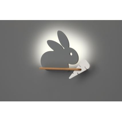 LED Lasten seinävalaisin hyllyllä RABBIT LED/4W/230V harmaa/valkoinen/puu - FSC-sertifioitu