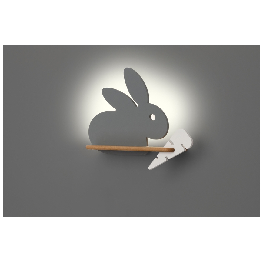 LED Lasten seinävalaisin hyllyllä RABBIT LED/4W/230V harmaa/valkoinen/puu - FSC-sertifioitu