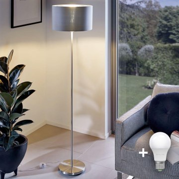 LED-lattiavalaisin TUNJA 1xE27/20W/230V Ø 30 cm mattakromi/harmaa